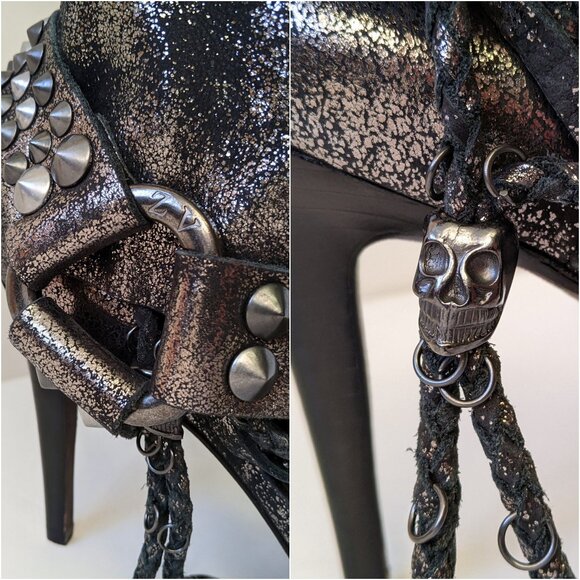 Zadig & Voltaire Rocstar Crystal Skull Crackled Metallic Leather Heels | Size 7 - Picture 7 of 16
